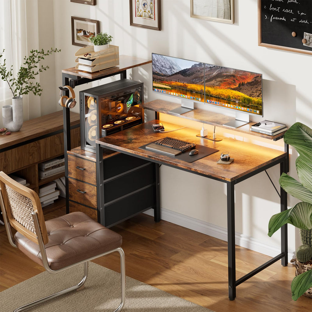 44 Inch Gaming Desk with Power Outlets & LED Lights N794166