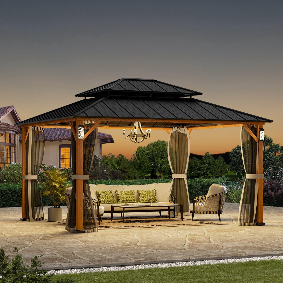 12x14 Hardtop Gazebo with LED Lights B8441