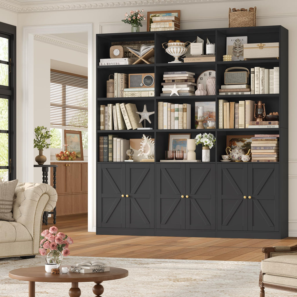 75" Tall Black Bookshelf with 6 Doors A812088