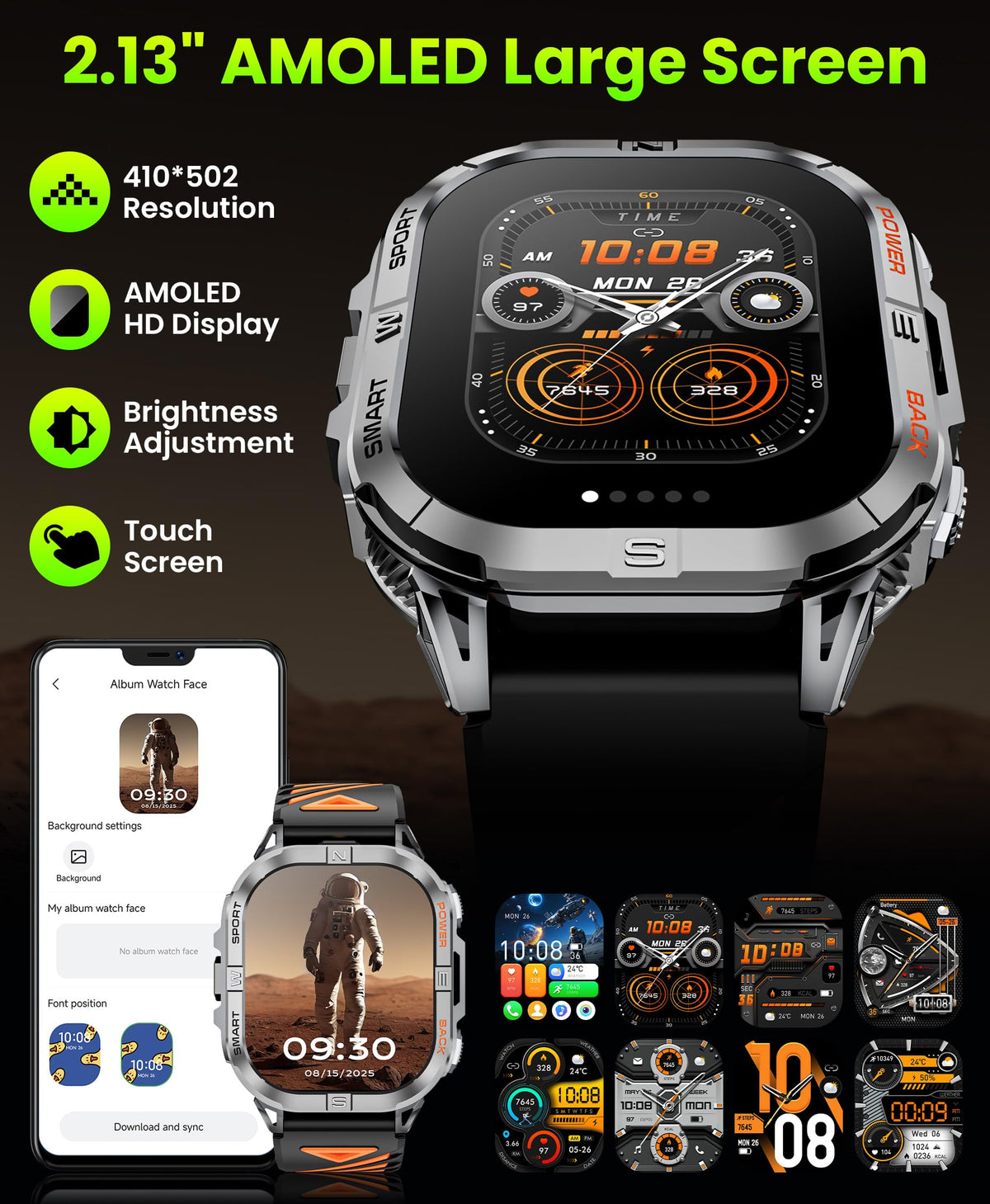 Black GPS Compass AMOLED Smart Watch T559472