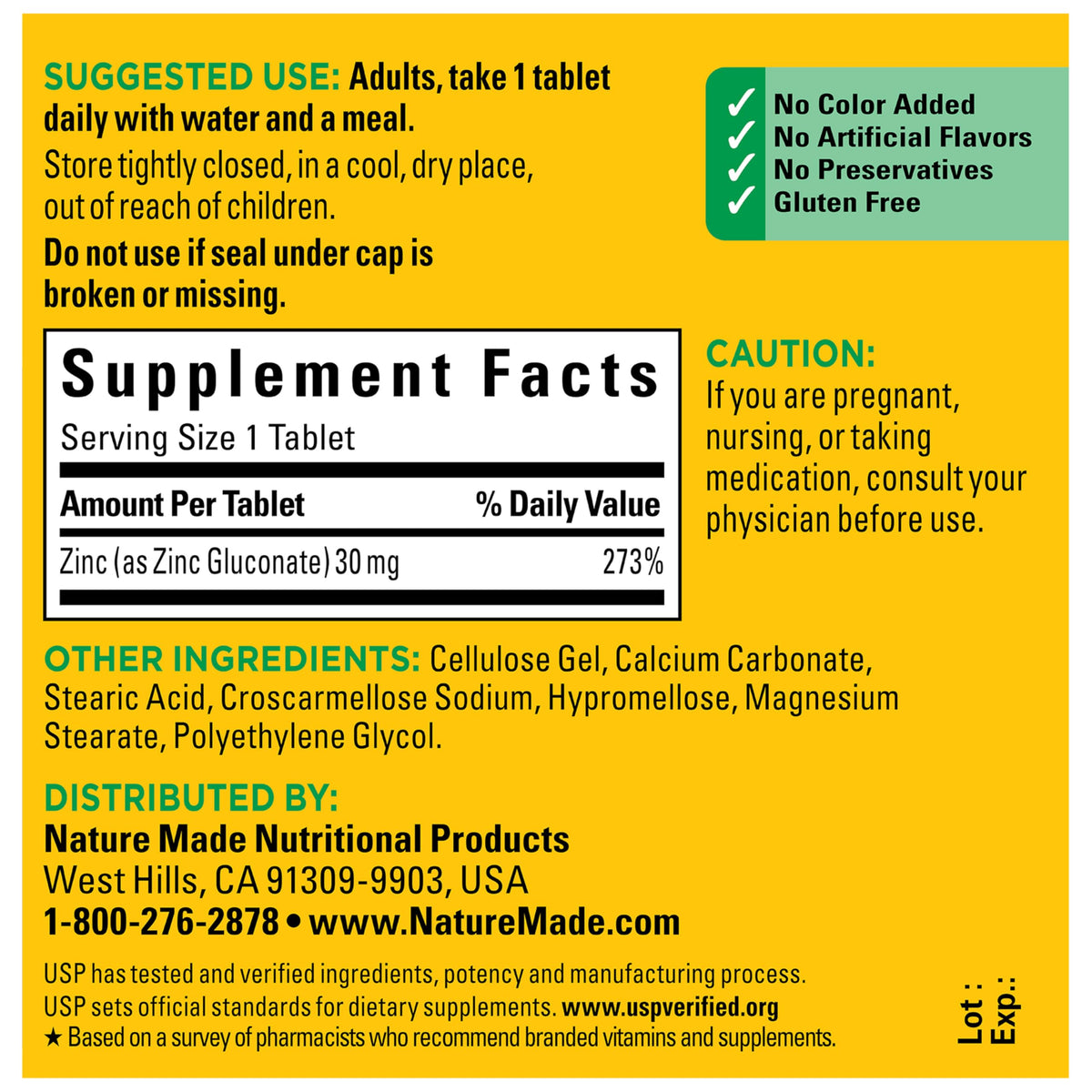 Zinc 30 mg 100 Tablets Y57194