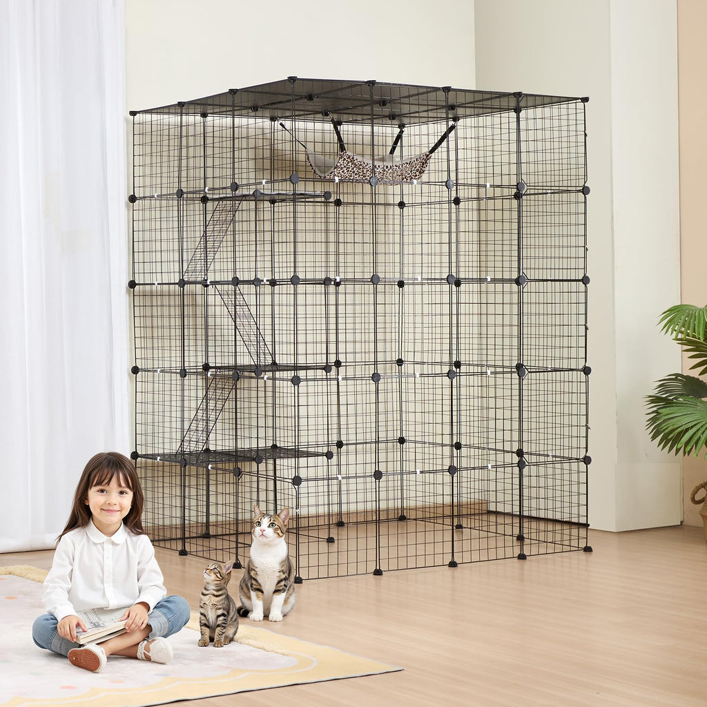 4-Tier Metal Wire Cat Cage with Hammock Ramp O700