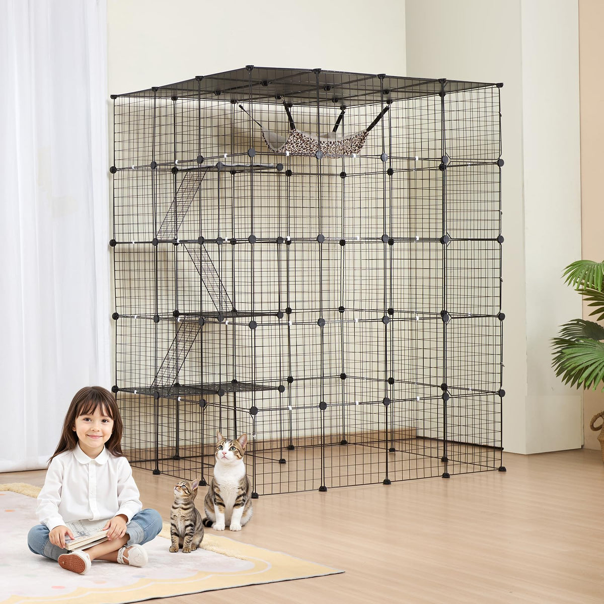 4-Tier Metal Wire Cat Cage with Hammock Ramp O700