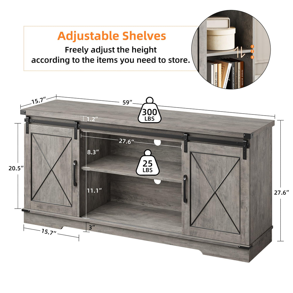 Farmhouse TV Stand with Sliding Barn Doors and Storage Cabinets X17300