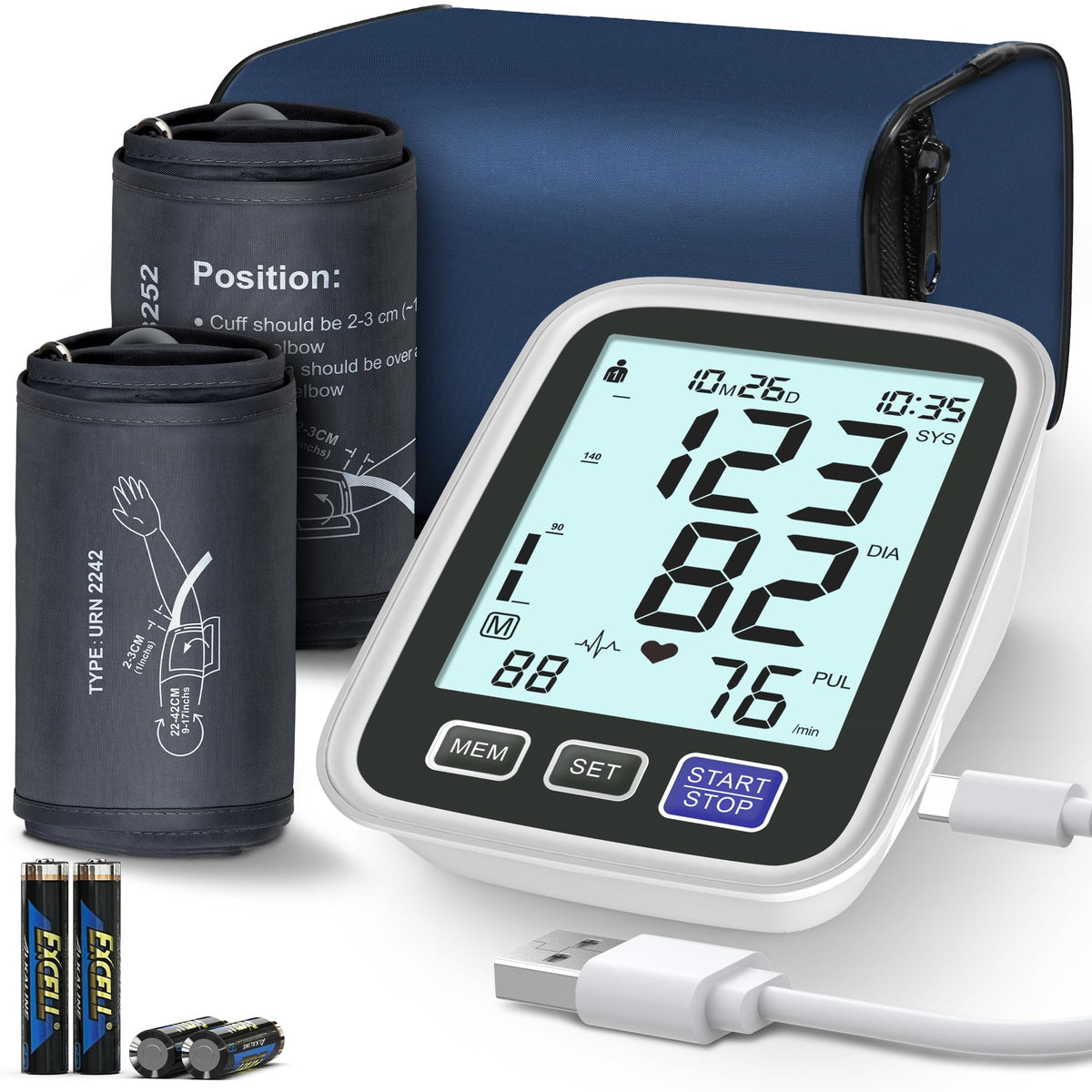 Upper Arm Blood Pressure Machine with 2 Size Cuffs and Backlit LCD V306760