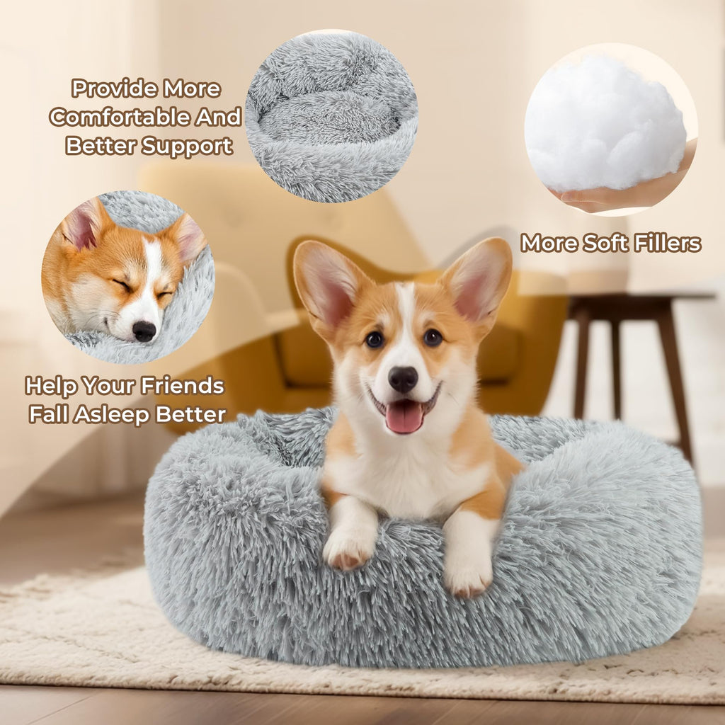 Round Fluffy Washable Anti-Anxiety Dog and Cat Bed V95961