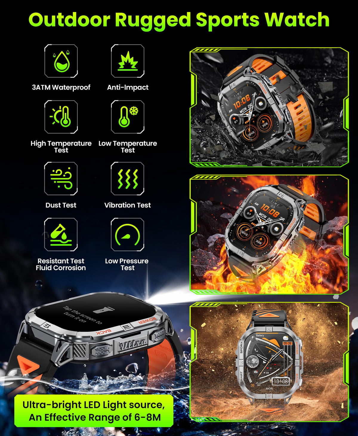 Black GPS Compass AMOLED Smart Watch T559472