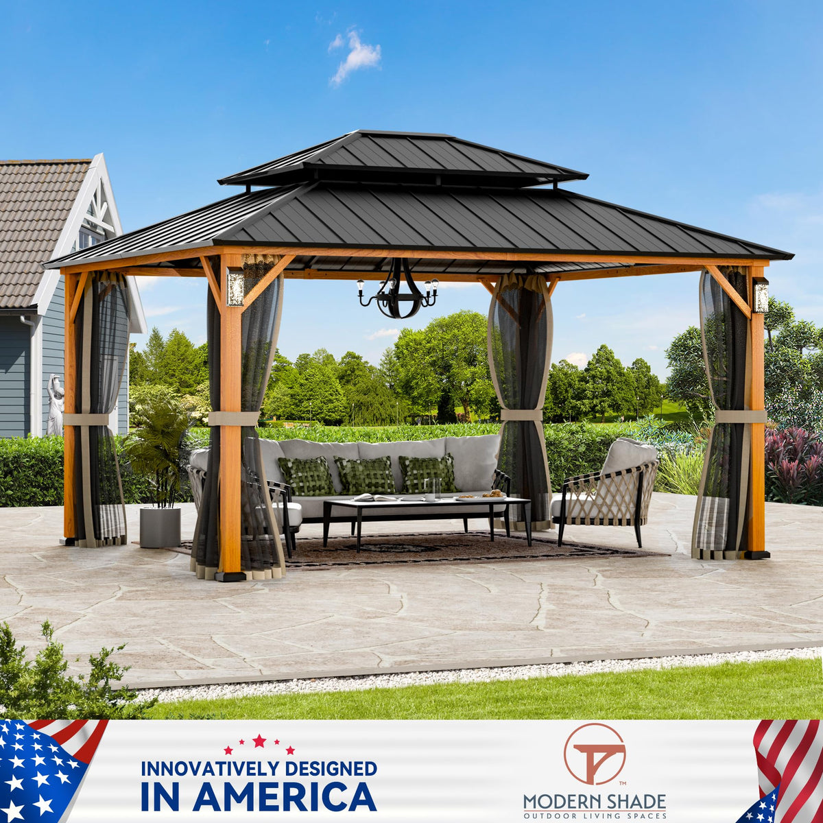 12x14 Hardtop Gazebo with LED Lights B8441