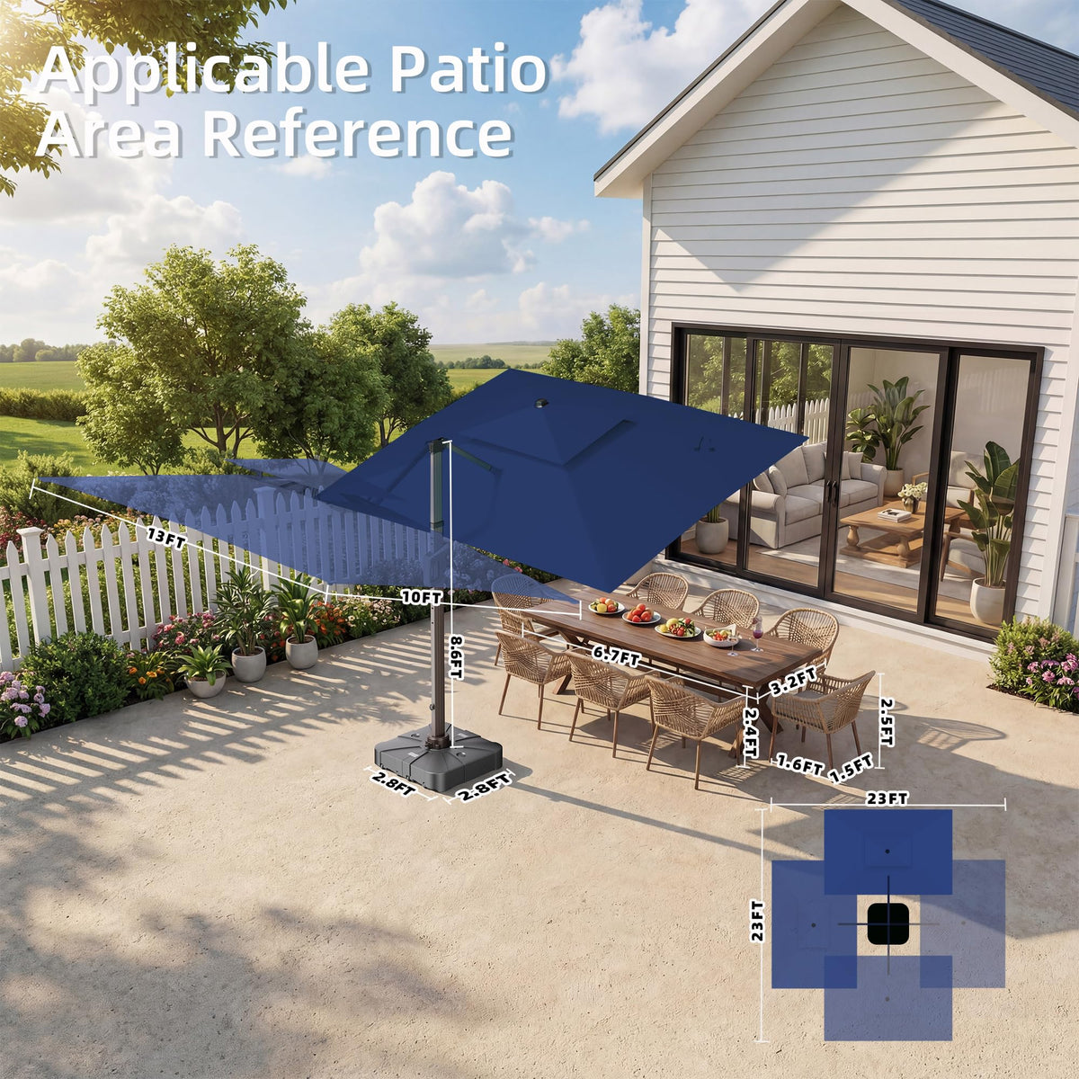10' X 13' Patio Cantilever Umbrella with Base and LED Lights O638