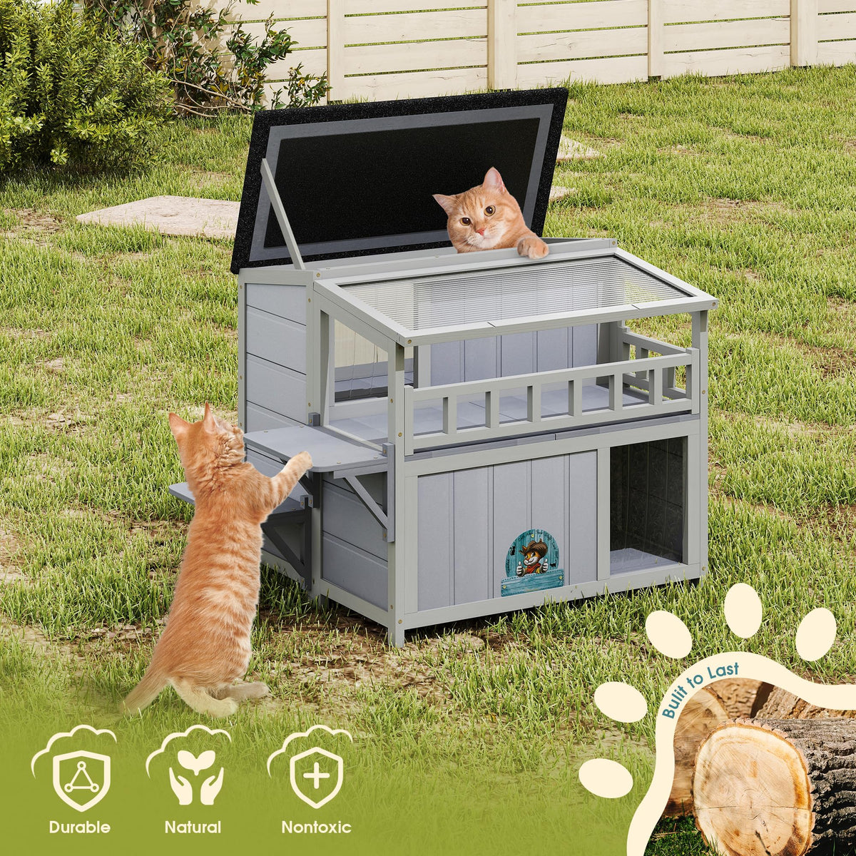 2-Tier Weatherproof Wooden Outdoor Cat House S975