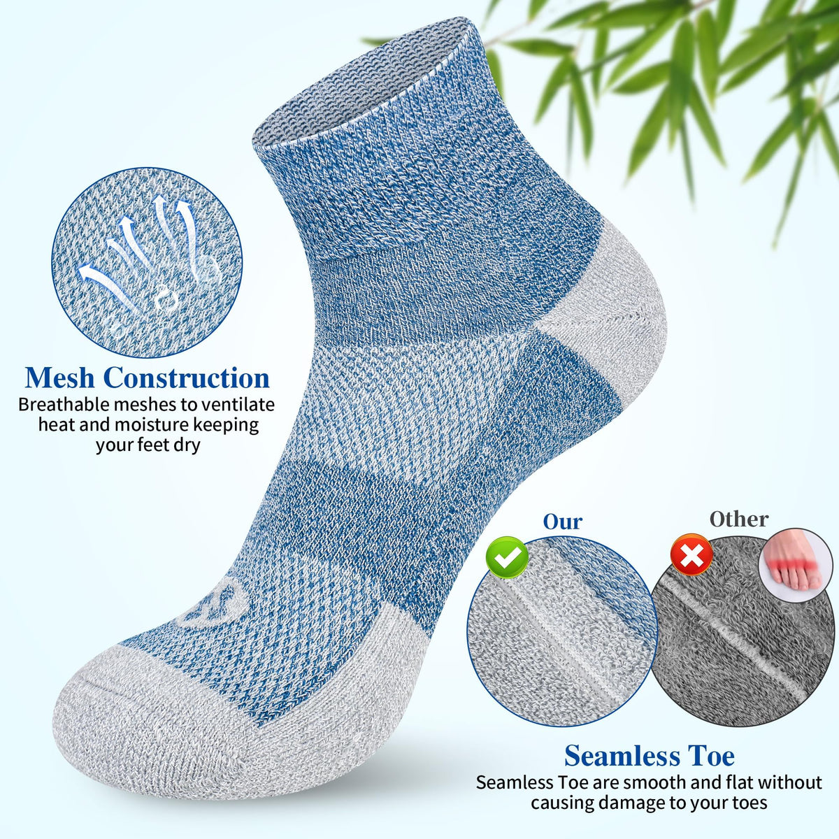 Diabetic Socks for Men, 10 Pairs Ankle & Low Cut Size 9-15 Q511429