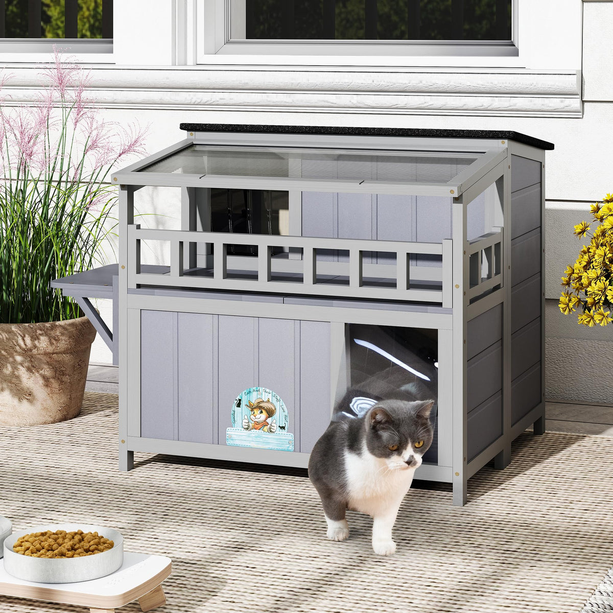 2-Tier Weatherproof Wooden Outdoor Cat House S975