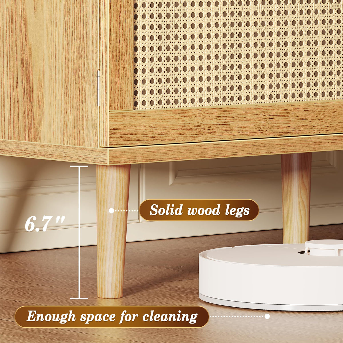65 Inch Rattan TV Stand with Adjustable Shelf and 2 Cabinets P769